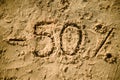 50 lettering written on sand Royalty Free Stock Photo