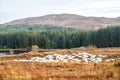 Lettermacaward, Ireland - November 03 2021 : Peat piled on a peat bog in County Donegal