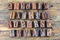 Alphabet abc wood English spelling letters letterpress type Royalty Free Stock Photo