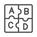 Letters abc, puzzle alphabet line icon, linguistics concept, puzzle pieces letter vector sign on white background