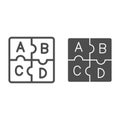 Letters abc, puzzle alphabet line and solid icon, linguistics concept, puzzle pieces letter vector sign on white Royalty Free Stock Photo