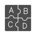 Letters abc, puzzle alphabet solid icon, linguistics concept, puzzle pieces letter vector sign on white background Royalty Free Stock Photo