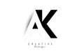 Letters AK Logo with black and white negative space design. Letters A and k with geometric and typography