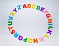 Letters of the alphabet form a circle on a white background. Alphabet of the Spanish language. Royalty Free Stock Photo