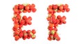 Letters alphabet of red ripe strawberries.