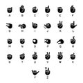 Letters in American sign language black glyph icons set on white space