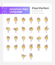 Letters in American sign language pixel perfect RGB color icons set