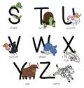 Letters with Animal Examples for Alphabet from S to Z, Vector Illustration Royalty Free Stock Photo