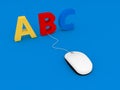 Letters A B C and computer mouse on a blue background. Royalty Free Stock Photo