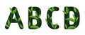Letters A B C D of the alphabet. Leaf design