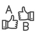 Letters A and B and thumbs up line icon, linguistics concept, learn foreign language vector sign on white background