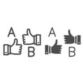 Letters A and B and thumbs up line and solid icon, linguistics concept, learn foreign language vector sign on white