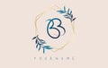 Letters BB b Logo with golden polygon frames and gradient blue leaves design