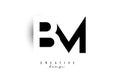 Letters BM Logo with black and white negative space design. Letters B and M with geometric typography