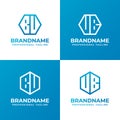 Letters BU or BV and UB or VB Hexagon Logo Set, suitable for business with BU, BV, UB, or VB initials