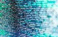 Letters, chars, and digits. Application web source code on monitor. Programming Javascript on laptop computer screen. Programmer Royalty Free Stock Photo