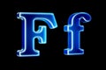 Letters F with hologram effect, 3D rendering