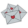 Letters. A flock of love letters with a heart-shaped seal. Vector illustration. Messages on an isolated background.