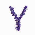 Letters of flowers, a bright alphabet of purple petals. Letter Y