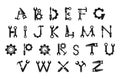 Letters hand tools black monochrome alphabet font set vector illustration. Education reading writing Royalty Free Stock Photo