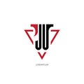 Letters J and U inside triangle. Concise logo with monogram JU or UJ