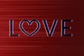 Letters Love and heart with glitch effect black on a red distorted background. Valentine s day greeting card. Symbol of love Royalty Free Stock Photo