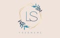 Letters LS l s Logo with golden polygon frames and gradient blue leaves design