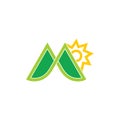 Letters m green mountain sun logo vector