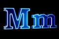 Letters M with hologram effect, 3D rendering