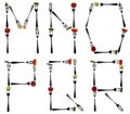 Letters made of food in forks Royalty Free Stock Photo