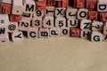 Letters and numbers on wooden blocks / cubes - letterpress ,