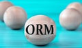 The letters ORM are depicted on a wooden round ball on a blue background