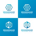 Letters OU or OV and UO or VO Hexagon Logo Set, suitable for business with OU, OV, UO, or VO initials