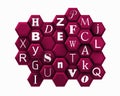 Letters over violet hexagons