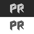 Letters P and R logo set isometric emblem symbol mockup, letters isometric monogram 3D geometric shape lines initial business card Royalty Free Stock Photo