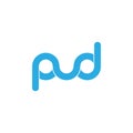 Letters p u d linked wavy line logo vector Royalty Free Stock Photo