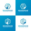 Letters PU or PV and UP or VP Hexagon Logo Set, suitable for business with PU, PV, UP, or VP initials