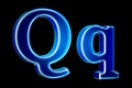 Letters Q with hologram effect, 3D rendering