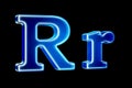 Letters R with hologram effect, 3D rendering