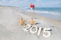 2015 letters with starfish, ocean , beach and seascape Royalty Free Stock Photo