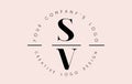 Letters SV S V Logo set as a stamp or personal signature. Simple SV Icon with Circular Name Pattern