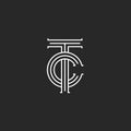 Letters TC logo monogram, overlapping thin lines CT initials emblem, linear style two letters T and C combination Royalty Free Stock Photo