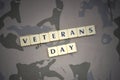 Letters with text veterans day on the khaki background. military concept