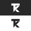Letters TK logo monogram, combination two letters T and K initials, minimal style KT identity mark emblem black and white design
