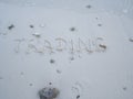 The letters trading were written on the sand with natural beauty Royalty Free Stock Photo