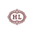 Luxury logo letter HL Flourish Swirl border design