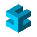 Letters UCC logo template. Blue abstract 3D cube. Hexagon cube design element. Royalty Free Stock Photo