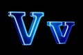 Letters V with hologram effect, 3D rendering