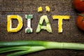 Letters of vegetable canapes build the word diÃÂ¤t Royalty Free Stock Photo