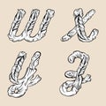 Letters ` W, X, Y, Z` .Fairy hand drawn cute font in baroque style